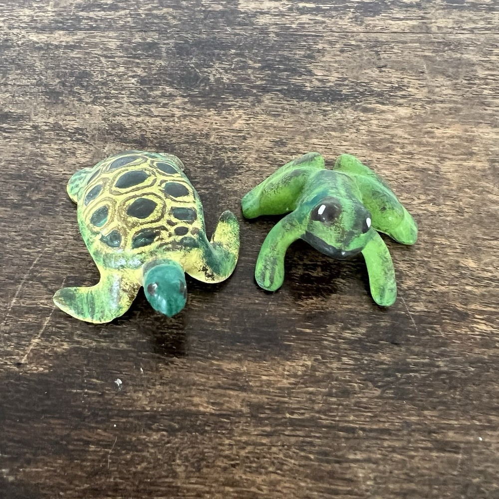 Handmade Polymer Clay Green Turtle And Frog Figurines Miniature - Picture 2 of 4